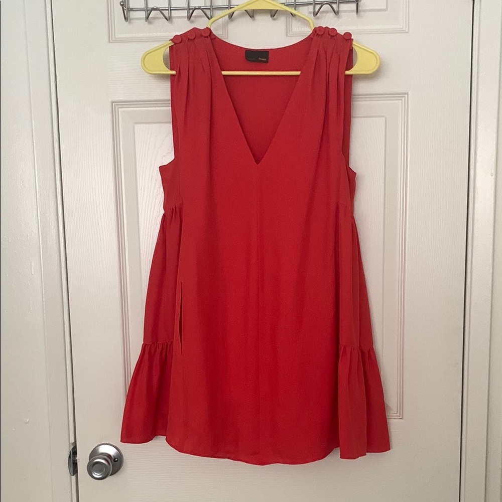 Fendi Red Sleeveless V-Neck Sundress